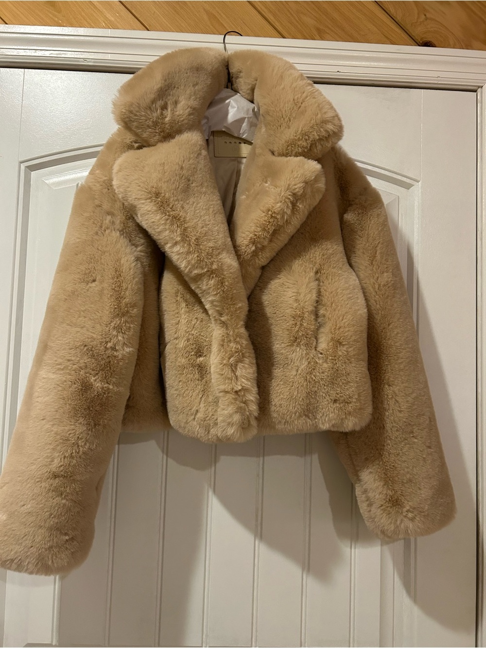 Blank NYC Cropped Teddy Jacket in Beige